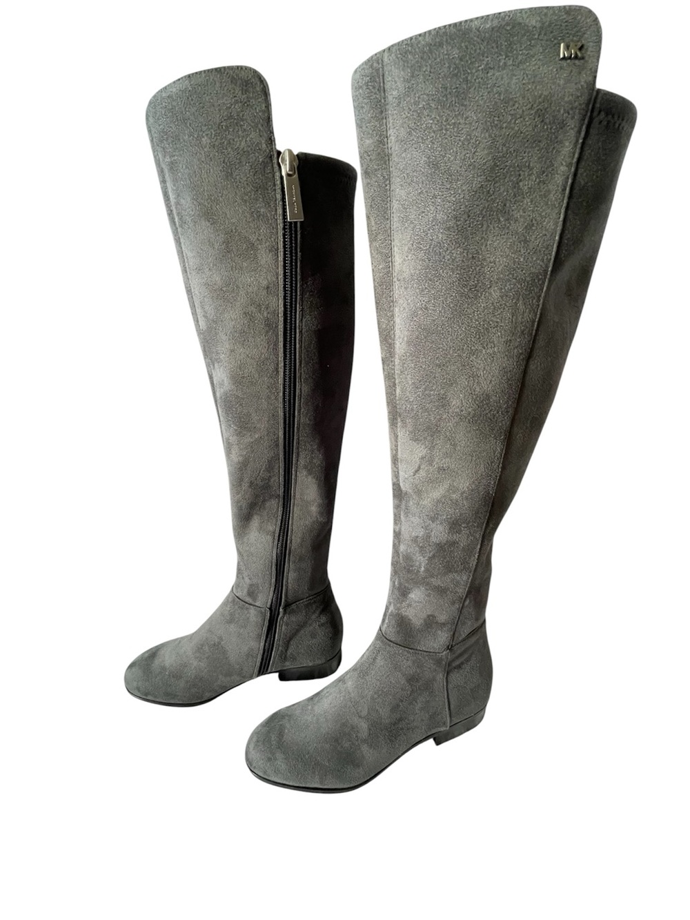 Michael Kors Bromley Flat Tall Riding Boots Stretch Suede Charcoal